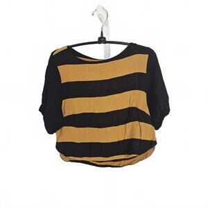H&M Women's Black and Mustard Striped Short Sleeve Top